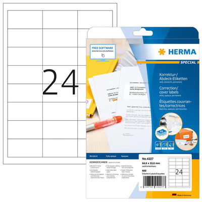 Herma Abdecketik. A4 White 64,6X33,8MM Paper Opaco 600 St. — image 1
