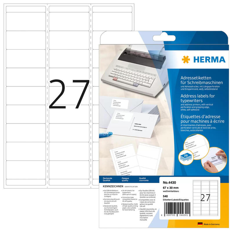 Herma Adressetik. 67X30 Mm Paper Matte Ecken Round 540 St.
