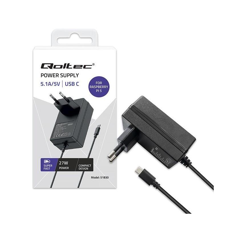Ladowarka Super Fast Pd Raspberry Pi 5 USB-C 27W 5-12V 1.8-5A Black