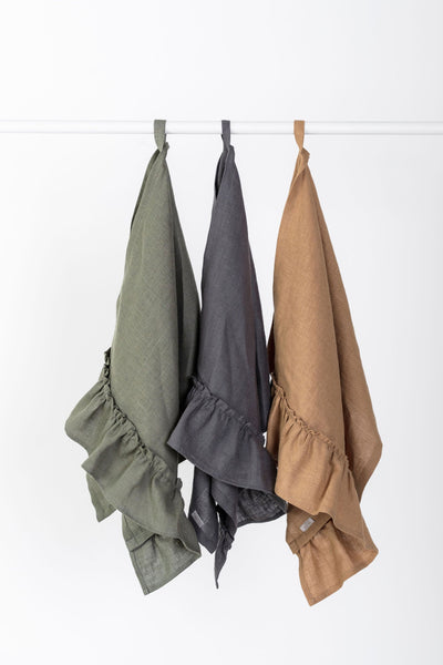 Linen Kitchen Towel With Ruffles