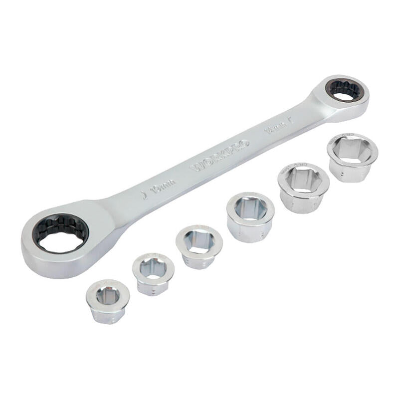 Key Estrella Cr-v Double With Carraca, 6 Bocas Intercambiables, 14 X 19MM, 7 Pieces