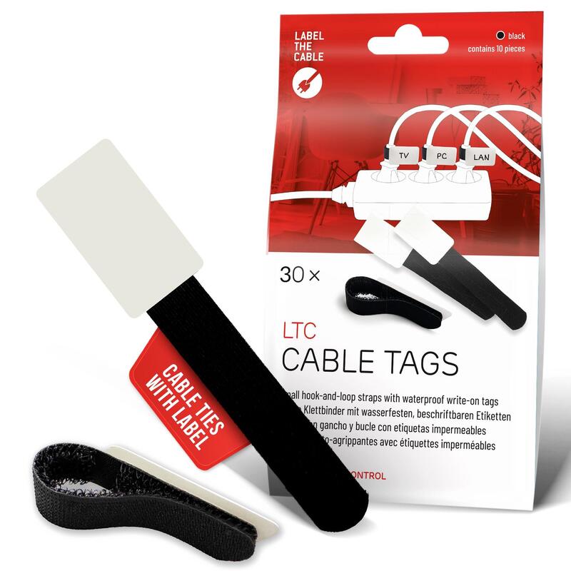 Ltc Klettkabelbinderlabel Set Reutilizable, NEGRO,30ER