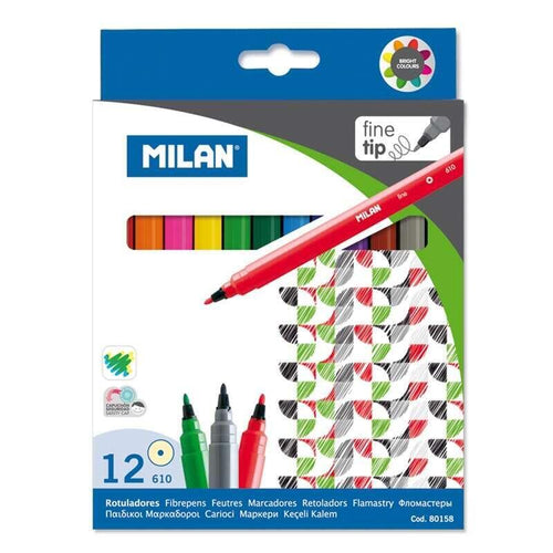 Milan Pack 12 Markers - Punta Fina 2MM - Ink Water - Washable - Colours Surtidos — image 1