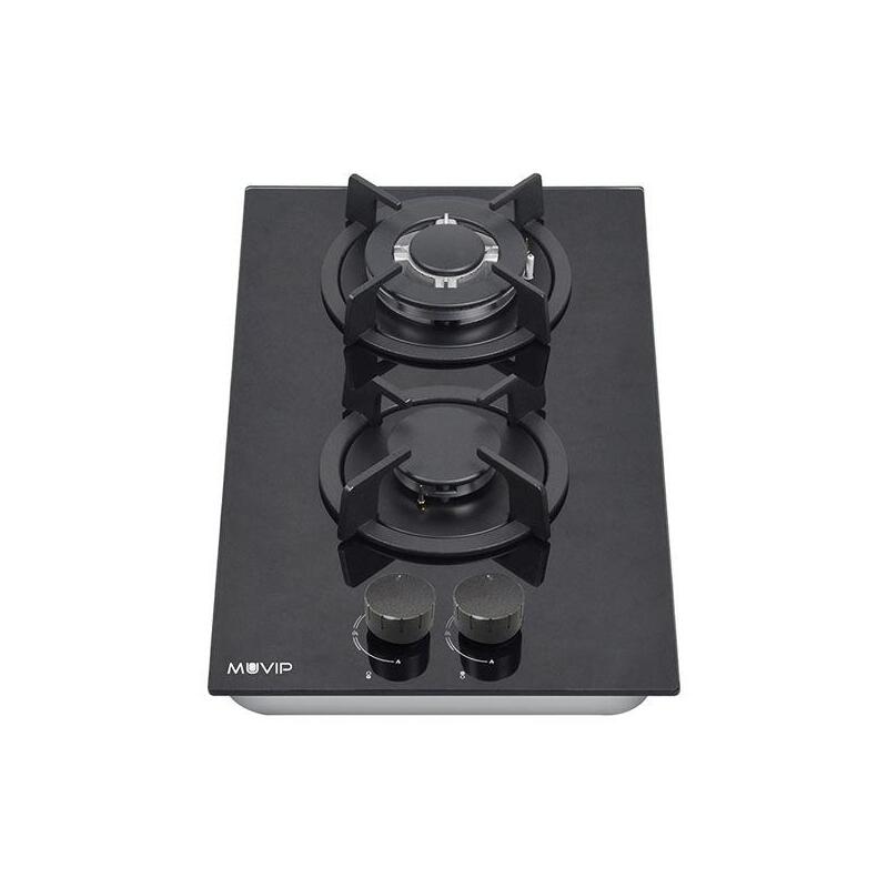 Muvip MV0627 Kitchen Gas Encastrable - 2 Zonas Coccion 26CM - Quemador And Stands Hierro Fundido - Glass