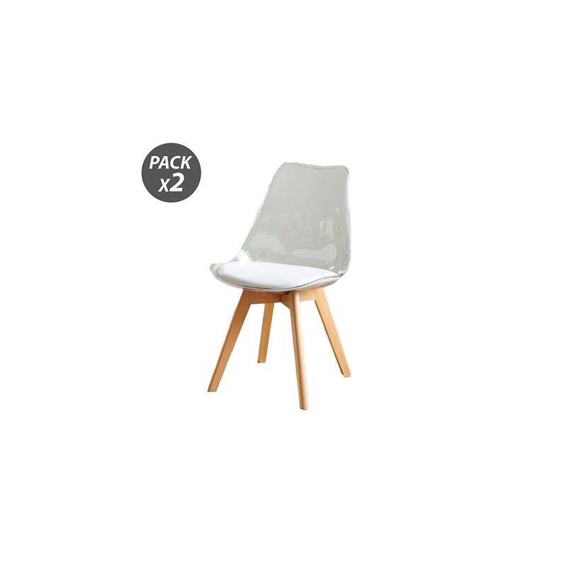 Muvip Pack 2 Chairs Design D1000 - Legs Macizas Wood - Cojin Acolchado Base - White