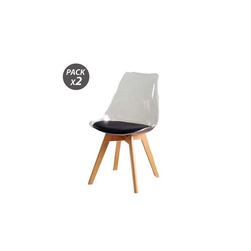 Muvip Pack 2 Chairs Design D1000 - Legs Macizas Wood - Cojin Acolchado Base - White/Black