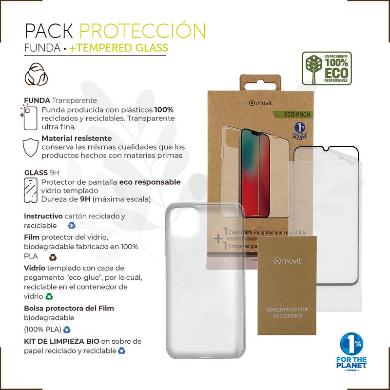 Muvit For Change Case Compatible With Apple Iphone 14 Plus + Screen Protector Glass Tempered Flat Frame Black