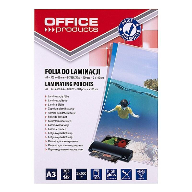 Office Products Láminas Plastificado, A3, 2X100 ?m, Brillantes, 100 Units Transparentes