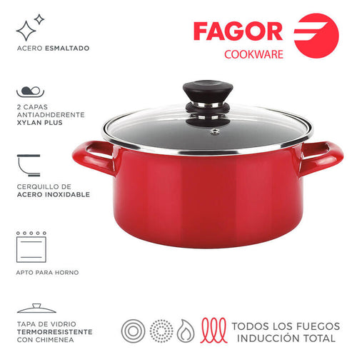 Fagor Pot Optimax + Cover Red Steel Aisi 430 Ø24X13CM — image 1