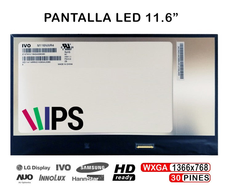 Screen LED 11.6 Laptop M116NWR4 R1 1366X768 30 Pines IPS