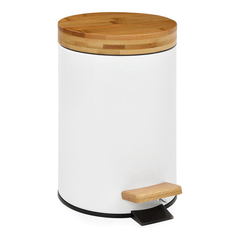 Andrea House Papelera Pedal White With Cover Bambú 3L Ø17X26CM