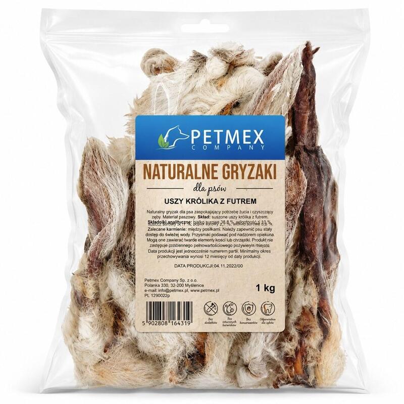 Petmex Uszy Królika Z Futrem 1KG