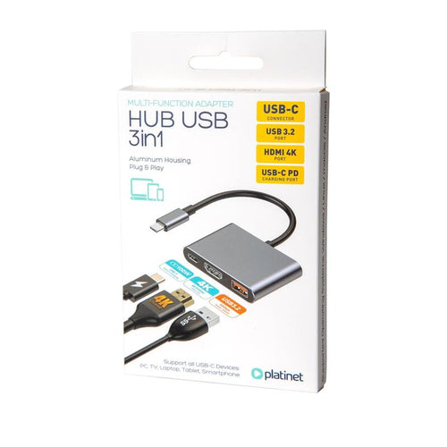 Platinet Hub USB-C 3.2 3EN1 HDMI 4K USB-A 3.2 USB-C Pd 100W — image 1