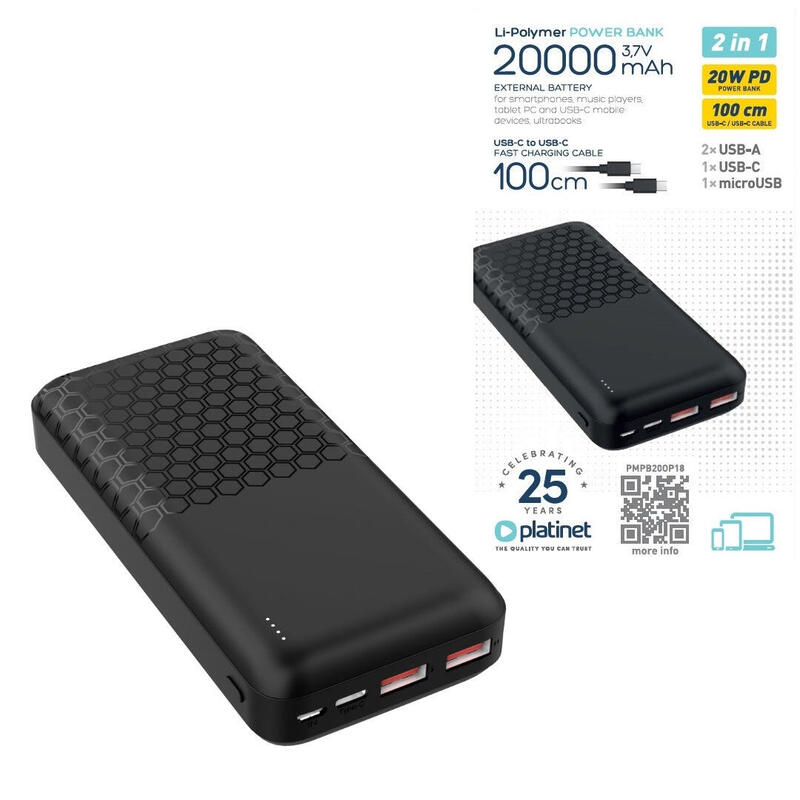 Platinet Power Bank 20000MAH Charging Fast Black PMPB20OP18