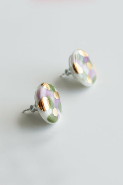 Porcelain Tache Studs -  Green and Violet