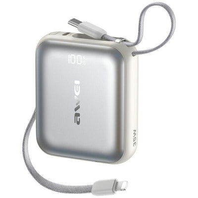 Powerbank AS-181 35W 10000MAH + Kable Lightning I USB-C Srebrny — image 1