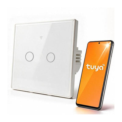 Qoltec Smart Touch 2-GANG Light Switch Wi-Fi Timer Tuya Smart Life Tempered Glass White — image 1
