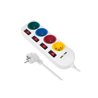 Power Strip With Switches 4 Plugs + 2x USB MCE229W White — image 1