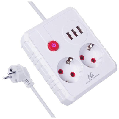 Power Strip Power 2 Sockets MCE387 3x USB, 110-240V AC 50/60HZ, 2.1A Max. 2500W, 1.5M, White — image 1