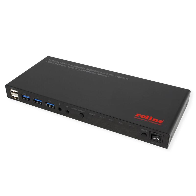 Roline KVM Switch, HDMI 4K, Usb, 1 User - 4 PC, With 3-PORT USB Hub