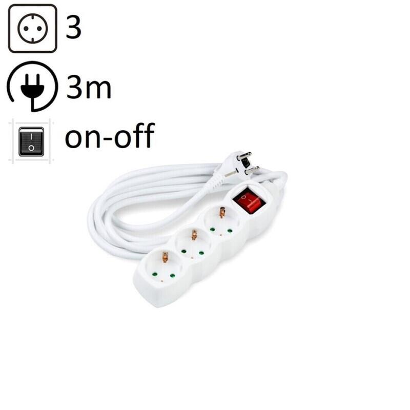 Technik Power Strip Power 3 Plugs 3,0M 16A White + Switch