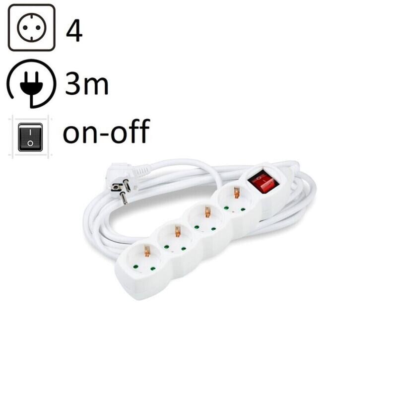 Technik Power Strip Power 4 Plugs 3,0M 16A White + Switch