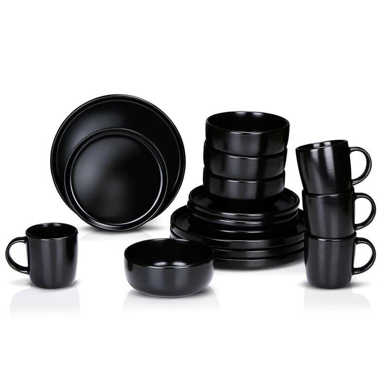 Tableware 16 Pieces Black Ceramic