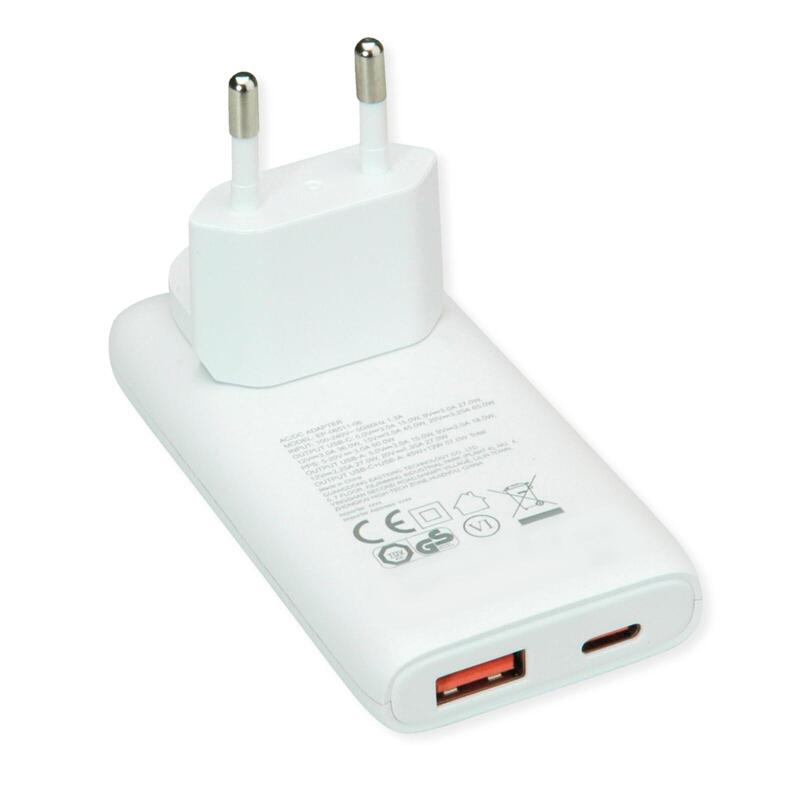 Value USB Wall Charging Equipo, Eu- Us-conector Male 2x USB (a + C), 65W